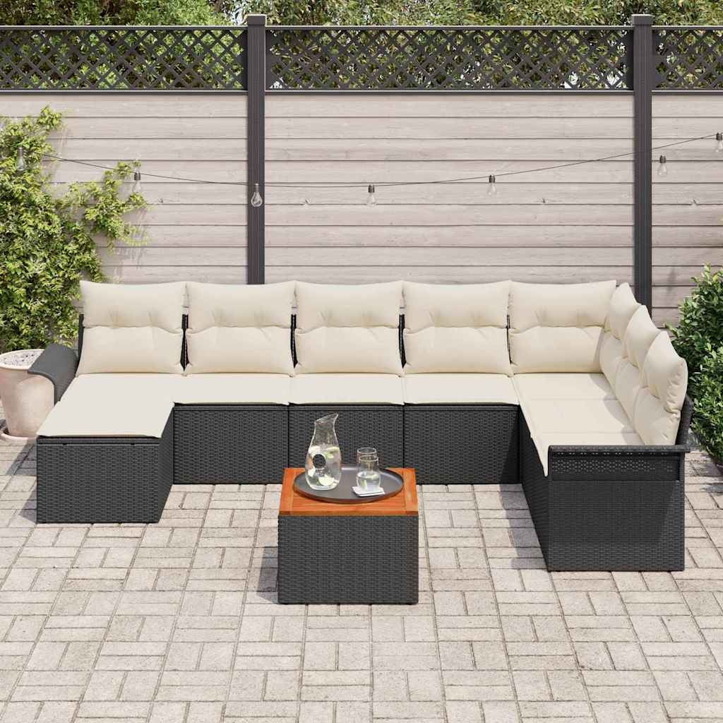 Garten-Sofa-Set mit Kissen mit Speicher 9 pcs Schwarz und Creme
